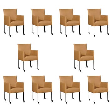 Set van 10 Leren eetkamerstoelen Desire - Toledo Camel, Huis en Inrichting, Ophalen of Verzenden, Nieuw, Leer, Vijf, Zes of meer stoelen