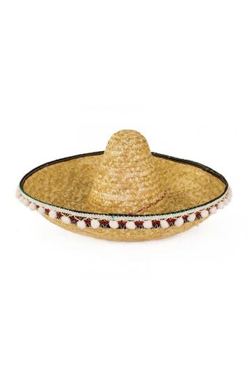 KIMU® Sombrero Bruin Wit Balletjes Mexico Mariachi Gevlochte, Ophalen of Verzenden, Nieuw, Overige maten, Carnaval