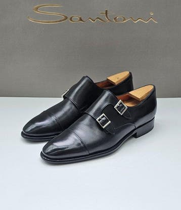 Santoni doppia fibbia - Platte schoenen - Maat: EU 42, EU, Nieuw