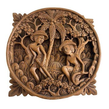 werkende vrouw en man in de jungle - Figuursnijwerk Hout -