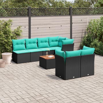 vidaXL 8-delige Loungeset met kussens poly rattan zwart, Verzenden, Nieuw, Loungeset