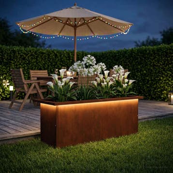 vidaXL Plantenbak met led Roestkleurig 30 x 80 x 30 cm, Tuin en Terras, Verzenden, Nieuw, Metaal, 60 tot 100 cm