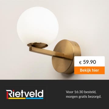 Rietveld-Wandlampen-Wit, Goud, Messing (kleur)-Glas,, Verzenden, Nieuw