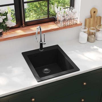 vidaXL Spoelbak opbouw enkele bak graniet zwart, Verzenden, Nieuw