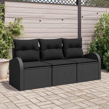vidaXL Tuin Sofa Set 3 st Zwart Poly riet, Tuin en Terras, Tuinsets en Loungesets, Verzenden, Nieuw, Rotan, 3 zitplaatsen