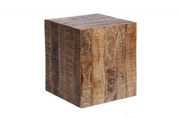 Stevige bijzettafel FACTORY 40cm gevlamd mangohout op wielen, Ophalen of Verzenden, Nieuw