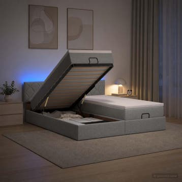 vidaXL Ottoman Bed met Matrassen en LED Lichtgrijs 180 x 200, Huis en Inrichting, Verzenden, Nieuw, Tweepersoons
