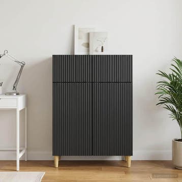 vidaXL Dressoir met lade Zwart 66 x 34,5 x 90 cm Bewerkt, Verzenden, Nieuw, Overige houtsoorten, Minder dan 50 cm