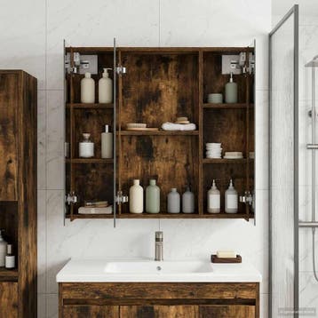 vidaXL Badkamer spiegelkast Gerookt eiken 70 x 14,5 x 70 cm, Huis en Inrichting, Tafels | Kaptafels, Verzenden, Nieuw