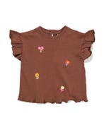 HEMA Baby T-shirt jersey bloemen bruin, Verzenden, Nieuw