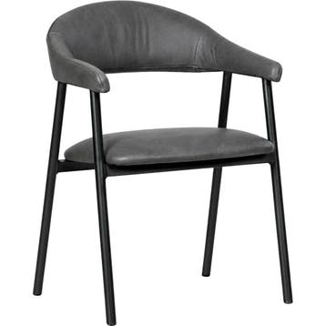 Leren eetkamerstoel met armleuning Line - Vintage Grey, Huis en Inrichting, Ophalen of Verzenden, Nieuw, Grijs, Leer