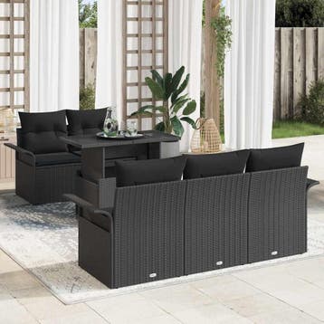vidaXL Tuin Sofa Set 6 st Zwart [Synthetisch]: Poly Rattan, Verzenden, Nieuw, Rotan, 6 zitplaatsen