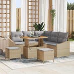 vidaXL Tuinbankenset met kussen 8 pcs Beige poly rattan, Verzenden, Nieuw, Rotan, 8 zitplaatsen