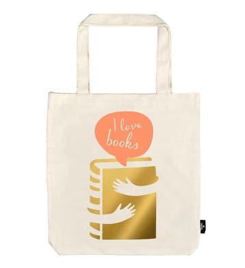 Grote katoenen tas I Love Books – beige shopper met goudfo, Verzenden, Nieuw