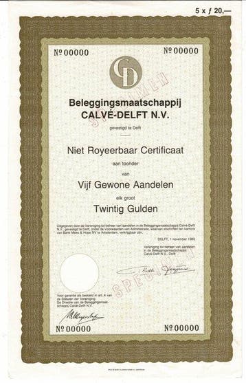 Nederland. 1989 - Beleggingsmaatschappij Calvé - Delft -