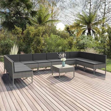 vidaXL 11-delige Loungeset met kussens poly rattan grijs, Verzenden, Nieuw, Loungeset