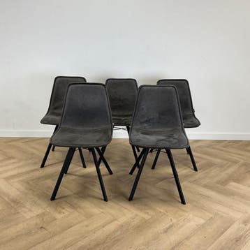 Cyrus Benson (set van 5) eetkamerstoelen, Alcantara antaciet, Ophalen of Verzenden, Gebruikt, Stof, Eén