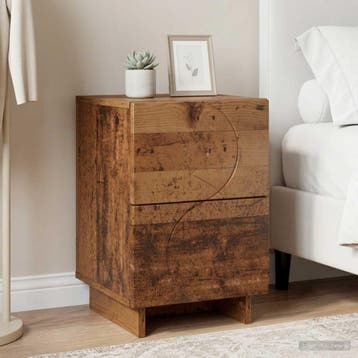 vidaXL Nachtkastje Eikenhout 33,5 x 34,5 x 50 cm Bewerkt, Minder dan 45 cm, Verzenden, Nieuw, Minder dan 55 cm