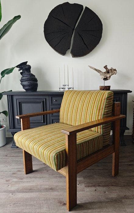 Lounge stoel - Eik, Katoen - Scandinavian Modern uit de, Antiek en Kunst, Kunst | Designobjecten