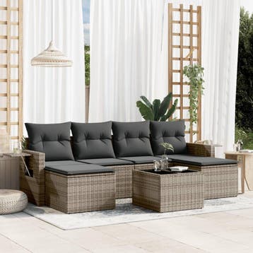 vidaXL 7-delige Loungeset met kussens poly rattan grijs, Verzenden, Nieuw, Loungeset