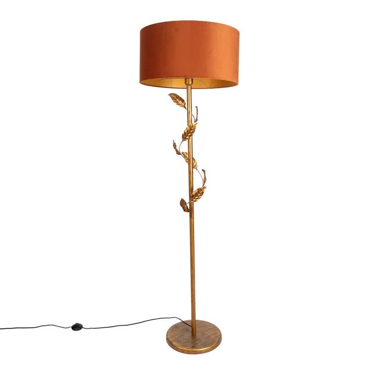 Vloerlamp goud met kap oranje en gouden binnenkant 50cm -, Huis en Inrichting, Lampen | Vloerlampen, Nieuw, Verzenden