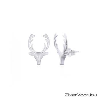 Zilveren hert met gewei oorstekers, Verzenden, Nieuw, Zilver