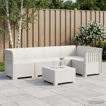vidaXL 5-Zits Tuin Sofa Rattan Look PP Wit, Tuin en Terras, Tuinsets en Loungesets, Verzenden, Nieuw