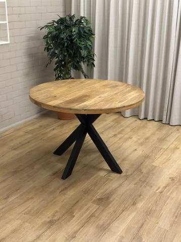 !ACTIE! BRAM RONDE MANGOHOUT TAFEL 5 MATEN LEVERBAAR !, Huis en Inrichting, Tafels | Eettafels, Industrieel landelijk modern strak