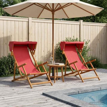 vidaXL Ligstoel 2 pcs 3 Positie massief eucalyptushout Rood, Tuin en Terras, Ligbedden, Verzenden, Nieuw
