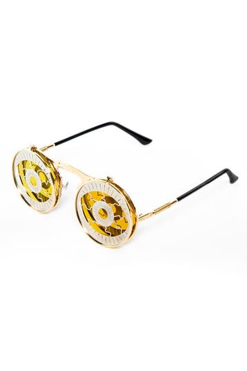 KIMU® Flip Up Zonnebril Ogen Goud Montuur Zilver Oranje Glaz, Ophalen of Verzenden, Nieuw, Feestartikel, Carnaval