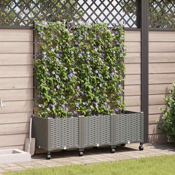 vidaXL Tuinplantbak met schutting en wielen 3 st Lichtgrijs, Tuin en Terras, Verzenden, Nieuw, Minder dan 60 cm, 60 cm of meer