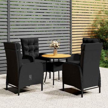 vidaXL 5-delige Tuinset poly rattan zwart, Verzenden, Nieuw, 4 zitplaatsen, Tuinset