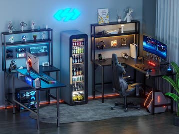 Gaming bureau - Gaming desk - Hoekbureau - 220x50 cm - Zwart, Verzenden, Zo goed als nieuw