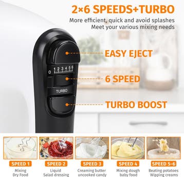 Handmixer - 5 Snelheden met Turbo - RVS Deeghaken & Gardes -, Verzenden, Zo goed als nieuw