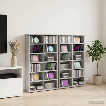 vidaXL CD Kast 2 st Betongrijs 60 x 17 x 92 cm Bewerkt hout, Huis en Inrichting, Woonaccessoires | Cd- en Dvd-rekken, Verzenden