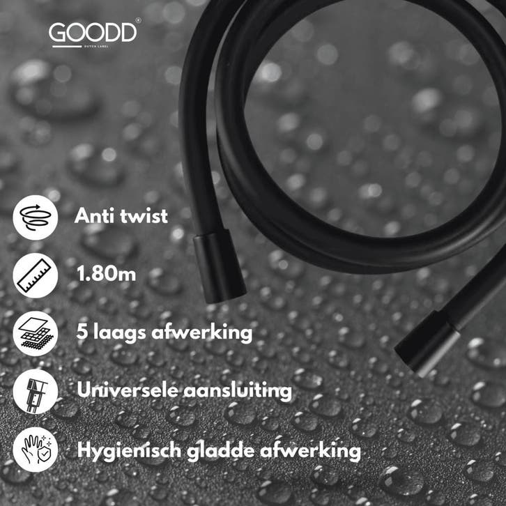 Nieuw Doucheslang Gladde afwerking  Zwart Antitwist 5 laags, Doe-het-zelf en Verbouw, Sanitair, Douche, Nieuw, Ophalen of Verzenden