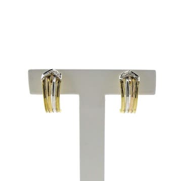 Tricolor gouden oorstekers met diamant; 0,04 ct. (Oorbellen), Gebruikt, Ophalen of Verzenden, Met edelsteen, Goud
