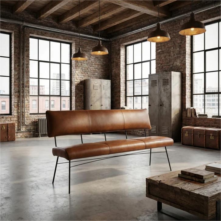 Leren eetkamerbank Solid - Granada Savannah (cognac) -, Huis en Inrichting, Stoelen, Nieuw, Leer, Ophalen of Verzenden