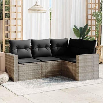 vidaXL 4-delige Loungeset met kussens poly rattan lichtgrijs, Tuin en Terras, Verzenden, Nieuw, Loungeset