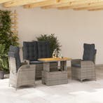 vidaXL 4-delige Tuinset met kussens poly rattan grijs, 4 zitplaatsen, Nieuw, Tuinset, Verzenden