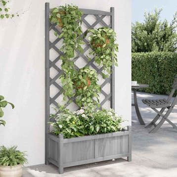 vidaXL Plantenbak met latwerk 75x35x150 cm massief vurenhout, Verzenden, Minder dan 60 cm, Nieuw, 60 cm of meer