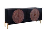 Massief dressoir MANDALA 160cm mangohout zwart gouden poten, Ophalen of Verzenden, Nieuw