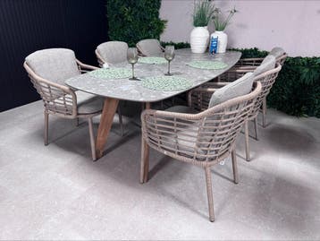 4SO Como/Montana 6-persoons tuinset Deens ovaal - SHOWMODEL, Verzenden, Zo goed als nieuw, Wicker, Tuinset