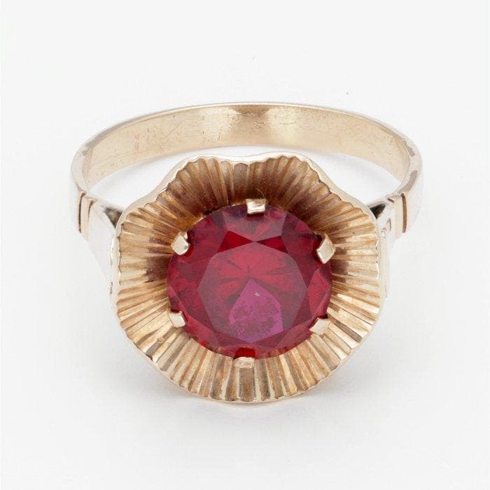 Ring - 9 kt. Geel goud - Robijn, Sieraden, Tassen en Uiterlijk, Ringen