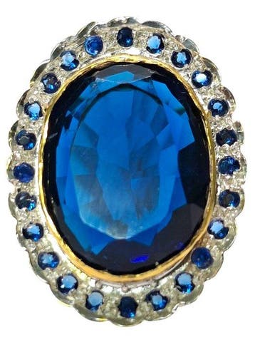 Zonder minimumprijs - Ring - 9 kt. Zilver, Geel goud Saffier, Nieuw