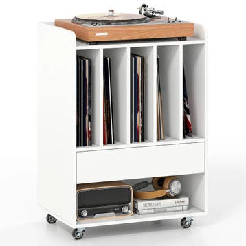 Vinyl Platenkast Wit met Wielen – Platenspeler Meubel met 5, Ophalen of Verzenden, Nieuw