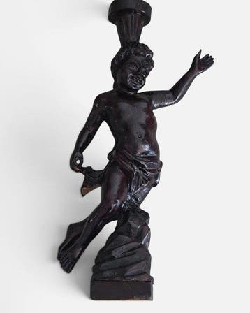 Kaarsenhouder - Hout - Ingebeiteld Antiek Putto