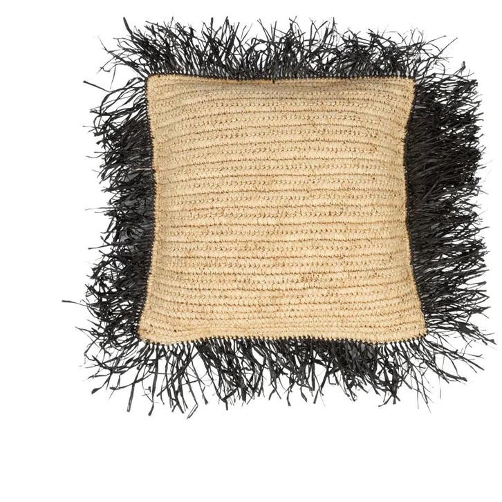 Bazar Bizar De Raffia Kussenhoes - Naturel Zwart - 40x40 -, Huis en Inrichting, Woonaccessoires | Overige, Geel, Zo goed als nieuw