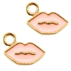 5 x DQ Metalen emaille bedel lips Goud-roze ca. 9x5mm (Ni..., Ophalen of Verzenden, Nieuw, Bedel