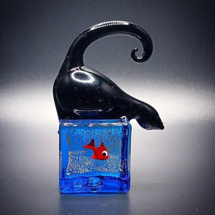 TAGLIAPIETRA - sculptuur, Acquario in vetro di murano e oro, Antiek en Kunst, Antiek | Glas en Kristal